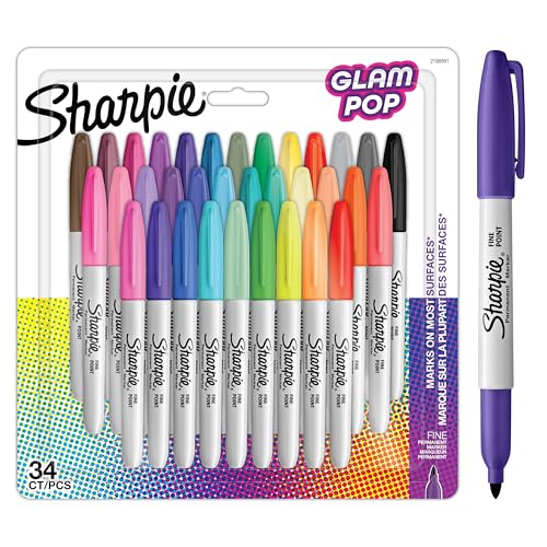 SHARPIE Glam Pop-Permanentmarker | feine Spitze für klare Details | verschiedene Farben | 34 Markierstifte