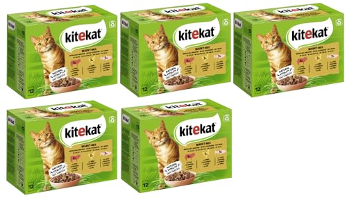 KITEKAT Portionsbeutel Multipack Katzenfutter Nassfutter (5X 12x85g, Markt-Mix in Gelee)