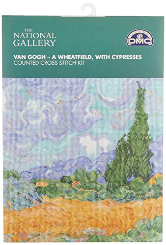 DMC BL1067/71 16 Count Van Gogh's A Wheatfield W/Cypresses Counted Cross Stitch Kit, 11.5" x 9", Multicolor