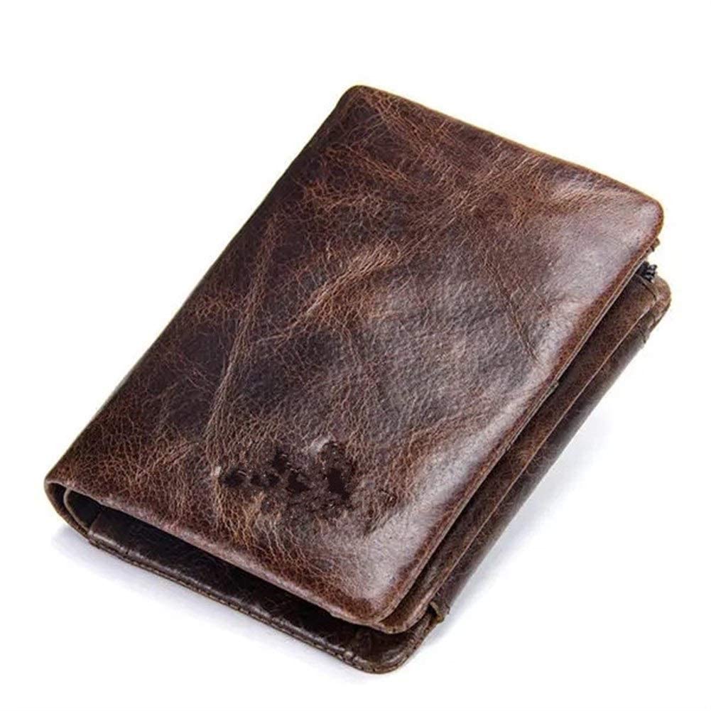 GPWDSN Herren Geldbörse, Leder Tri-Fold Kurze Brieftasche Retro Brieftasche (Braun,10x13x2cm)