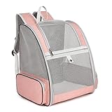 Haustier Rucksack mit Netzfenster, Katzenrucksack, Hunderucksack für Katzen und Hunde Welpen, Atmungsaktive und Faltbare Haustier Rucksack (Pink)