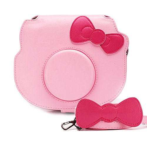 HelloHelio Kamera Tasche für Fujifilm Instax Mini Hello Kitty Sofortbildkamera entzückende Nette PU-Leder (Pink)