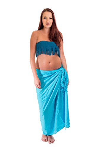 Ciffre Premium Sarong Pareo Wickelrock Strandtuch Lunghi Dhoti Schlicht Blickdicht Tolle Stickerei Uni Einfarbig Türkis