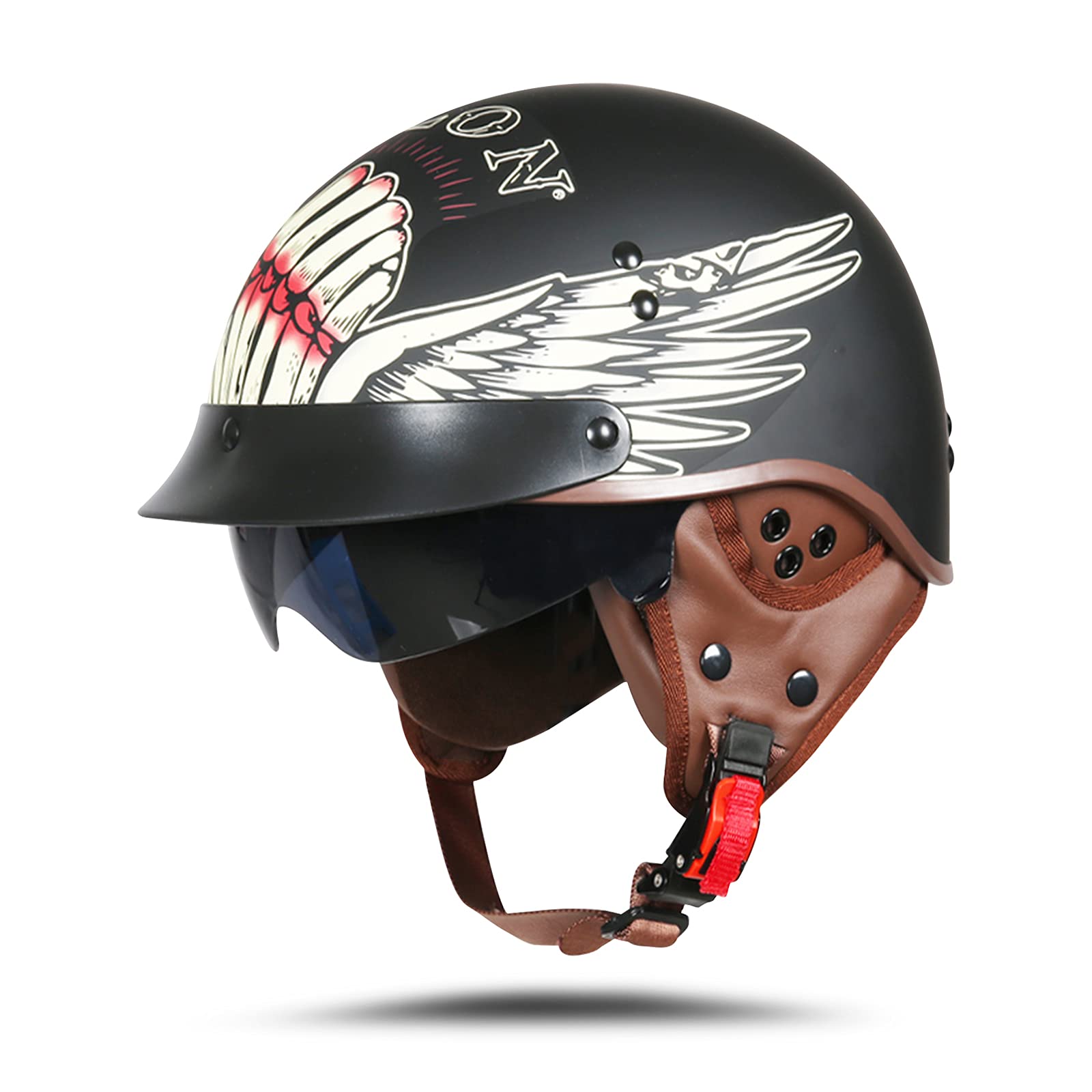 BOSERMEM Motorradhelm Mit Schutzbrille DOT/ECE-Zugelassen, Jethelm Roller-Helm Scooter-Helm Moped Mofa-Helm Chopper Vintage(Mattschwarzes Shura, XL 61-62cm)