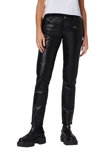 RICANO Tally Pant - Damen Lederhose in Biker Optik (Slim Fit/Low Waist) – echtes (Premium) Lamm Leder (Schwarz, L)