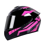 Vollgesichts-Motorradhelm für Frauen Schwarz & Pink Flip Up Front Motorradhelme Anti-Fog-Objektiv Moped Erwachsene Crash-Helm für Roller ATV Street Bike Elektroautos Bike (A,L(58-59 CM))