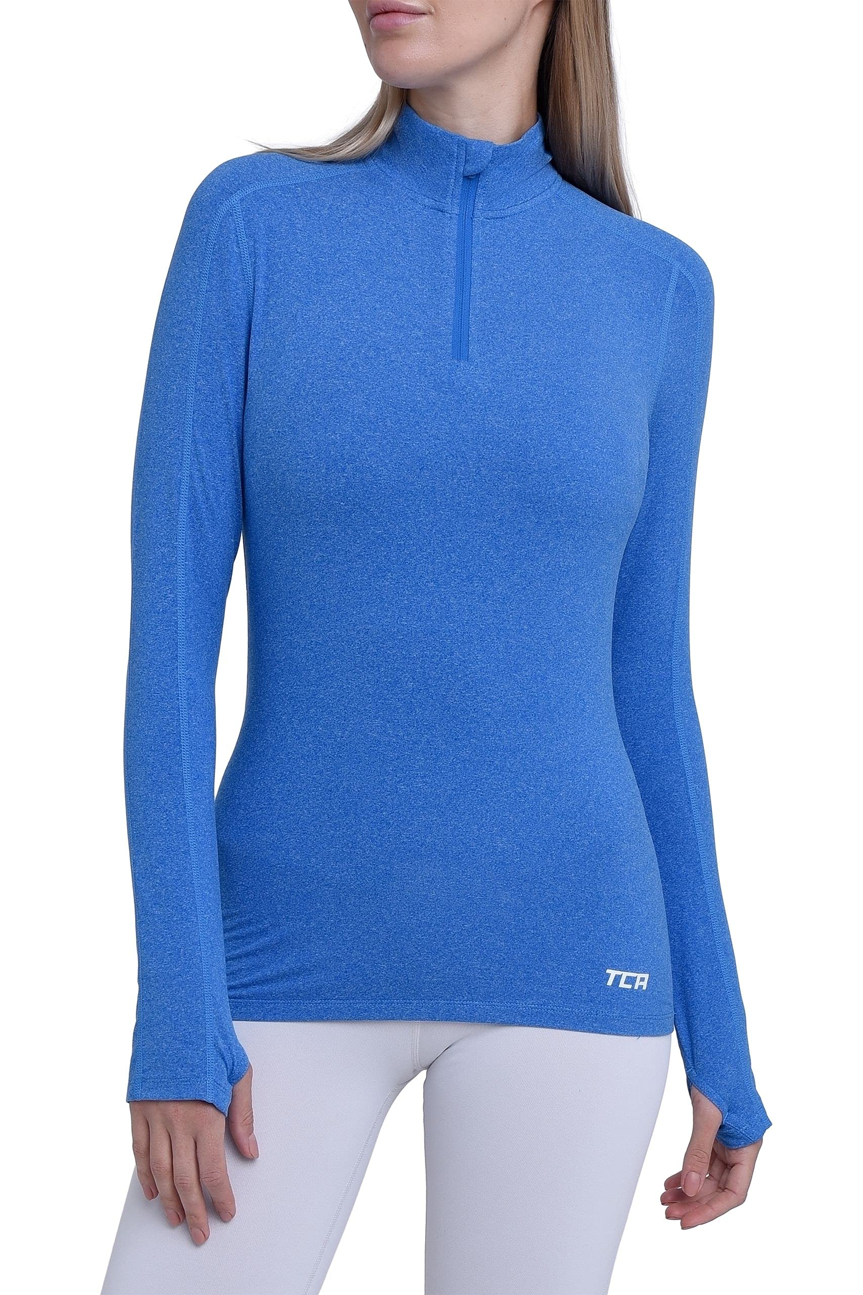 TCA Damen Fusion Quickdry Leichtes Laufshirt mit Reißverschlusstasche - Blau, S