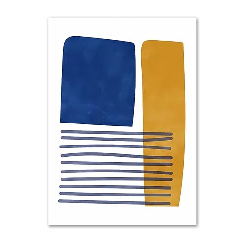 GIBOH Minimalistisches Poster und Drucke mit Blauer gelber Linie, Moderne Wandkunst, Geometrie, Leinwandgemälde, ästhetische Bilder für Wohnzimmerdekoration, 50 x 70 cm x 1, ohne Rahmen