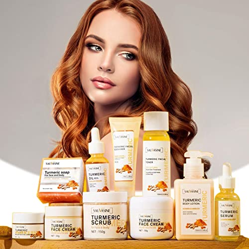 Turmeric Serum sets,Turmeric Dark Spot Corrector Sets, Bright Skin Moisturizing Bounce Face Sets,Kurkuma Serum Gesichtspflege Sets für Gesicht, Kurkuma Sets zur Reparatur dunkler Flecken (10pc sets)