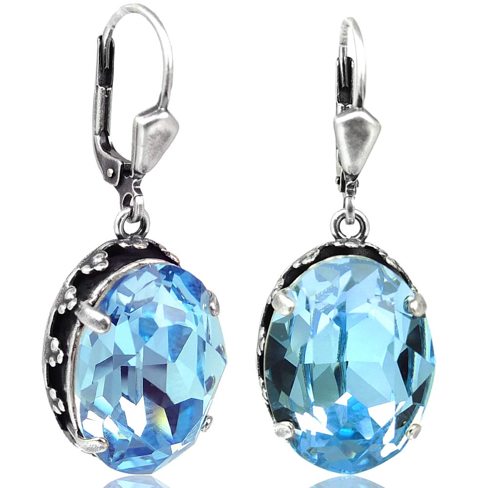 Jugendstil Ohrringe Silber Blau Swarovski Kristalle Aquamarin NOBEL SCHMUCK