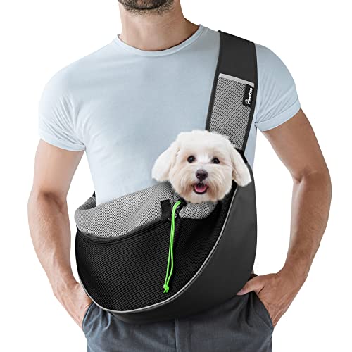 Pawaboo Hundetragetasche Tragetuch Verstellbare Transporttasche für Haustiere, Verstellbare Umhängetasche und Mehreren Taschen Welpentasche für Outdoor Reisen Welpe Katze Transporttasche, S, Schwarz