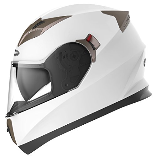 Motorradhelm Integralhelm Rollerhelm Fullface Helm - YEMA YM-829 Sturzhelm ECE mit Doppelvisier Sonnenblende für Damen Herren Erwachsene-Weiß-XL