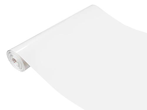 DecoMeister Klebefolie Dekorative Möbelfolie Selbstklebende Deko-Folie Einfarbige Selbstklebefolie Einheitliche Farbe 67,5x990 cm Weiß Glanz
