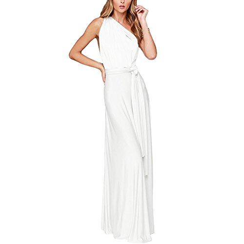 IBTOM CASTLE Kleider Damen V-Ausschnitt Rückenfrei Neckholder Abendkleider Elegant Cocktailkleid Multi-Way Maxikleid Lang Chiffon Party Kleid Weiß XL