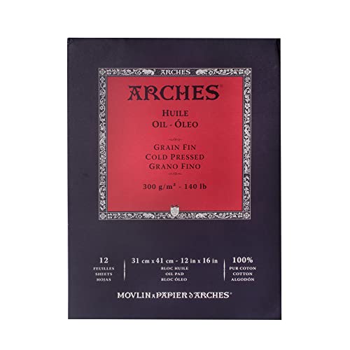 Arches 1795109 Ölblock (für Ölfarben, Feinkorn 100% Baumwolle, 31 x 41 cm, 12 Blatt, 300g/m²) weiß