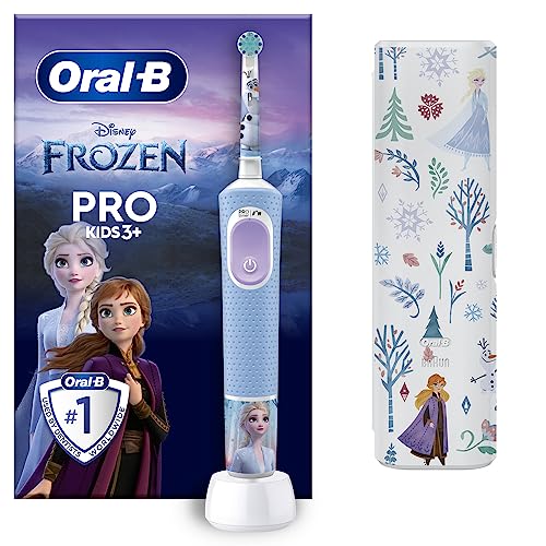 Oral-B Pro Kids Frozen Elektrische Zahnbürste/Electric Toothbrush für Kinder ab 3 Jahren, inklusive Sensitiv+ Modus, extra weiche Borsten, 1 Aufsteckbürste, 1 Reiseetui, 4 Sticker, blau/lila