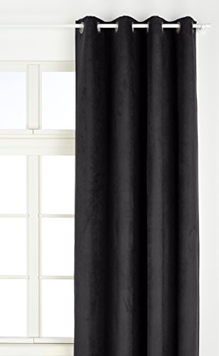 Linder 0520/19/375FR Vorhang aus Veloursimitat schwere schwarz Ösen, 145 x 260 cm