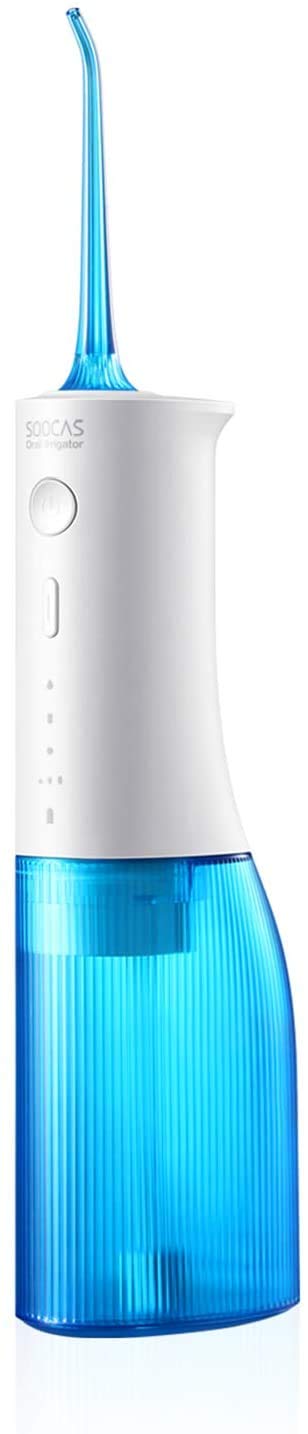 Soocas Akku-Zahnreiniger SOOCAS Professional Munddusche 240ML Tragbare und wiederaufladbare Wasser-Zahnseide mit 7 Modi und 4 Jet-Tipps IPX7 Wasserdichter USB-Akku für 80 Tage Aufladen W3PRO Blau