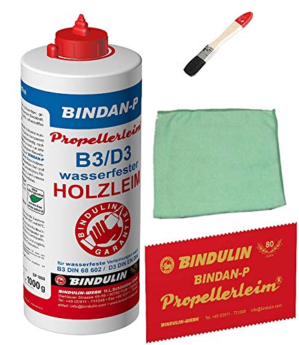 BINDAN-P Propellerleim® -das Original inklusive 1 Leimspachtel, Pinsel von E-Com24 und Microfasertuch zum nachwischen (1000 gr.)