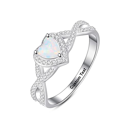Herz Ring Opal Ringe für Frauen Halo Versprechen Sterling Silber Ring Paare Frauen Ihr personalisierter gravierter benutzerdefinierter Name