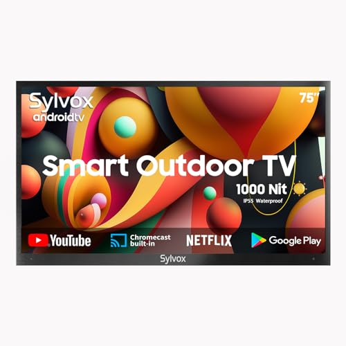 SYLVOX 1000 nits 75 Zoll Outdoor TV IP55 Wasserdicht, Smart Android TV 4K UHD, HDR 10,Dolby Audio Fernsehen, Sprachsuche, DTV&ATV, DVB-T/C/T2/S/S2 Chromecast, Deck Pro Serie