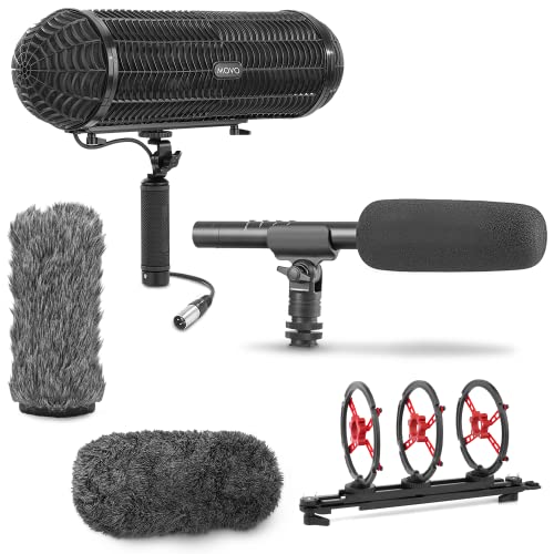 MOVO Shotgun Blimp Mikrofon Bundle - Leistungsstarkes XLR-Mikrofon für Kamera - Videomikrofon für DSLR Kamera Zubehör - Shotgun Mic Grip für Boom Mic - Blimp mit XLR-Kabel - Pro Video Equipment