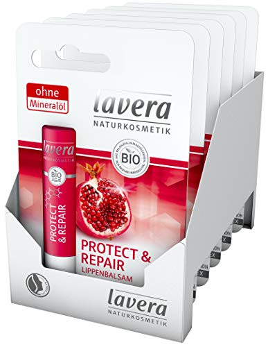 lavera Protect & Repair Lippenbalsam - mit Bio-Granatapfel & Bio-Arganöl - natürliche & innovative Lippenpflege - reichhaltig & intensiv - Naturkosmetik - vegan - Bio (6 x 1 Stück)