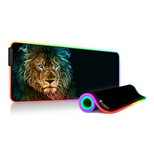 Subblim Mauspad XL mit LED-Licht, RGB, 9 Farben, Löwe, Computer-Matte mit Rutschfester Gummiunterseite, für Maus mit Kabel oder kabellos, PC/Mac, 80 x 30 x 0,4 cm