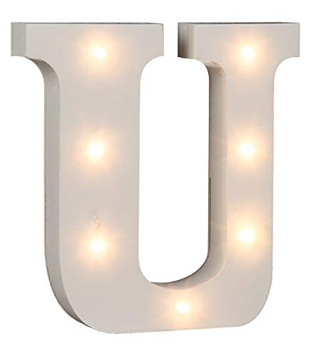 LED Buchstaben Alphabet Beleuchtet Buchstaben A bis Z und & Zeichen wählbar Holz weiß lackiert Batteriebetrieben (LED Buchstabe U)