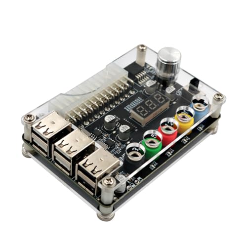 Asinfter 24-poliges ATX-Netzteil, Breakout-Board, Netzmodul-Adapter, Stecker, verstellbarer Spannungsknopf, 6 Anschlüsse, USB 2.0, langlebig