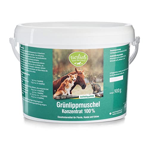 tierlieb Grünlippmuschel-Konzentrat 100% - 900 Gramm Einzelfuttermittel für Pferde, Hunde, Katzen