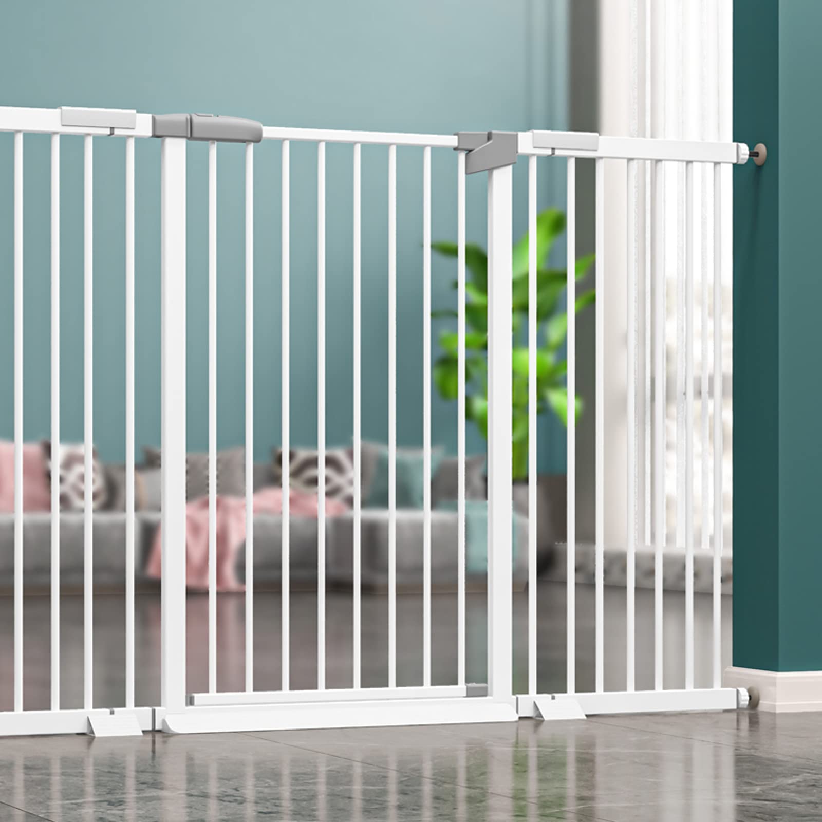 Ausziehbares Schutzgitter,Kindertreppenschutzgitter,Haustiergitter Automatisch Schließen,Baby Gate auch für Hunde Geeignet,Offnet in Beide Richtungen (202-209cm/79.5-82.3in)