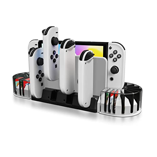 TNP 3 in 1 Dock Ladestation mit 20 Spielkartenhalter für Switch & Switch OLED, Ladegerät Dock für Joy Con Controller, Kühlgebläse Kühler Lüfter Ständer für Nintendo Switch Konsole, Weiß