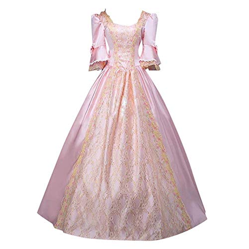 YEBIRAL Damen 1/2 Ärmel Renaissance Mittelalter Kleid Party Viktorianischen Königin Kleider Gothic Jahrgang Prinzessin Spitzenkleid Bodenlänge Maxikleid