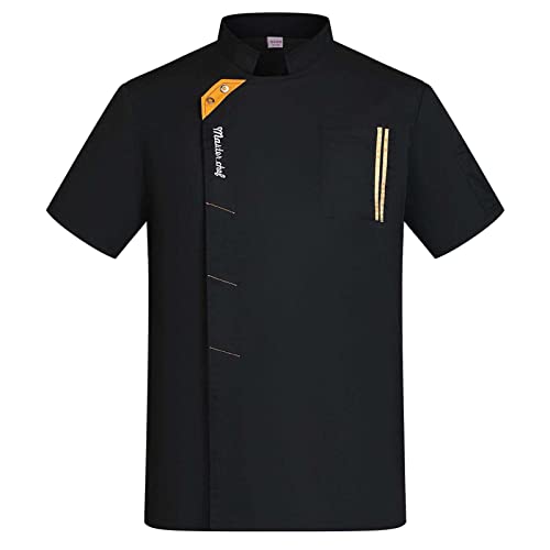 DNJKH Unisex Atmungsaktiv Kochmantel Kurzarm Kochjacke Uniform Catering Hemd für Hotel Restaurant Bäckerei