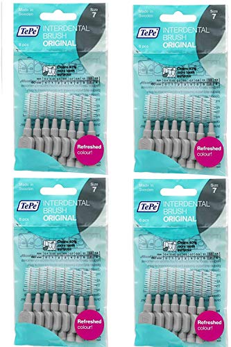 TePe Interdental Brushes 1.3mm Grey - 4 Packets of 8 (32 Brushes) by Tepe