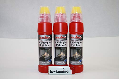 **Set** Kaminglas Reiniger 3 Flaschen a. 200ml Gel mit Bürste Aktivgel Kaminscheibenreiniger