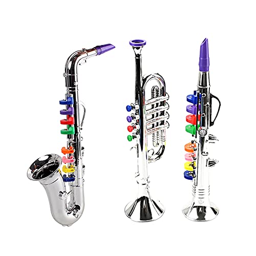 ioannis 3 stücke Musikinstrumente Klarinette für Kinder, Saxophon Trompete, Kombination von Musikinstrumenten aus Wind und Messing für Kleinkinder, 3 Stück