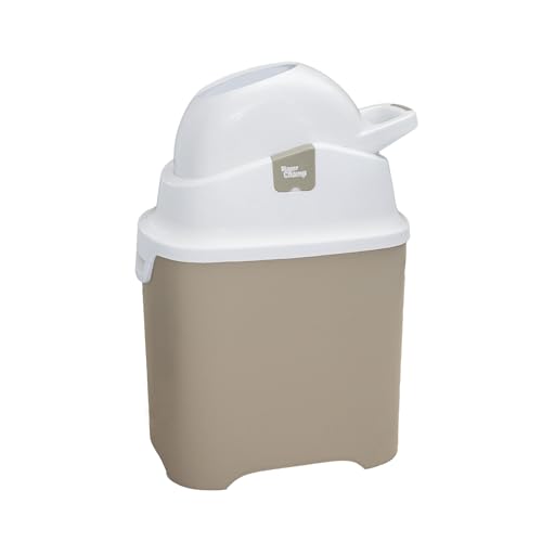 DIAPER CHAMP Geruchsdichter Windeleimer ONE Windelbehälter funktioniert mit normalen Tüten Müllbeutel - Mülleimer ohne Nachfüllkassetten - +/- 30 Windeln - einfache Einhandbedienung - beige/weiß