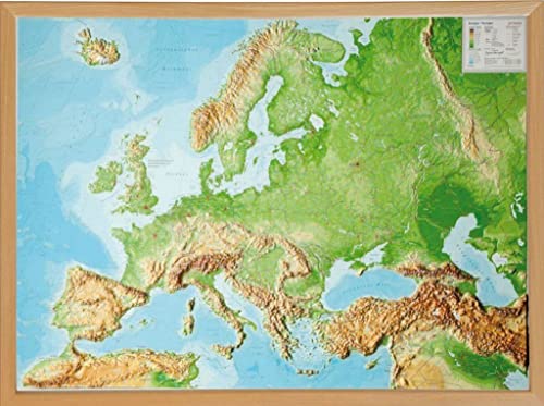 Georelief 3D Reliefkarte Europa mit Holzrahmen