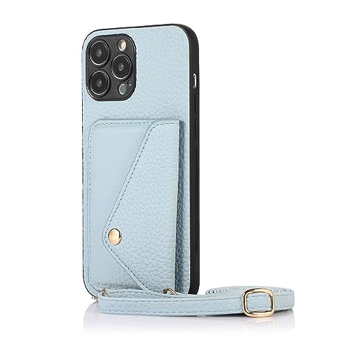 HHBYLEEE- Kartenhalter-Brieftaschen-Telefonhülle für iPhone 14 13 12 11 Pro Max XR XS(Farbe:Himmelblau Größe:Für iPhone 13)