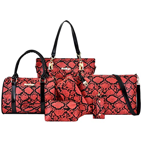NIYUTA Damenhandtaschen Schultertaschen Mode große Shopper Umhängetaschen Henkeltaschen 6-teilig Set Rot