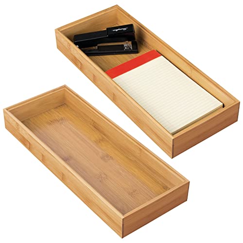 mDesign Aufbewahrungsbox für das Büro – vielseitige Schubladenbox aus Holz – stapelbarer Schubladen Organizer für Schreibwaren und Bürobedarf – 2er-Set – naturfarben