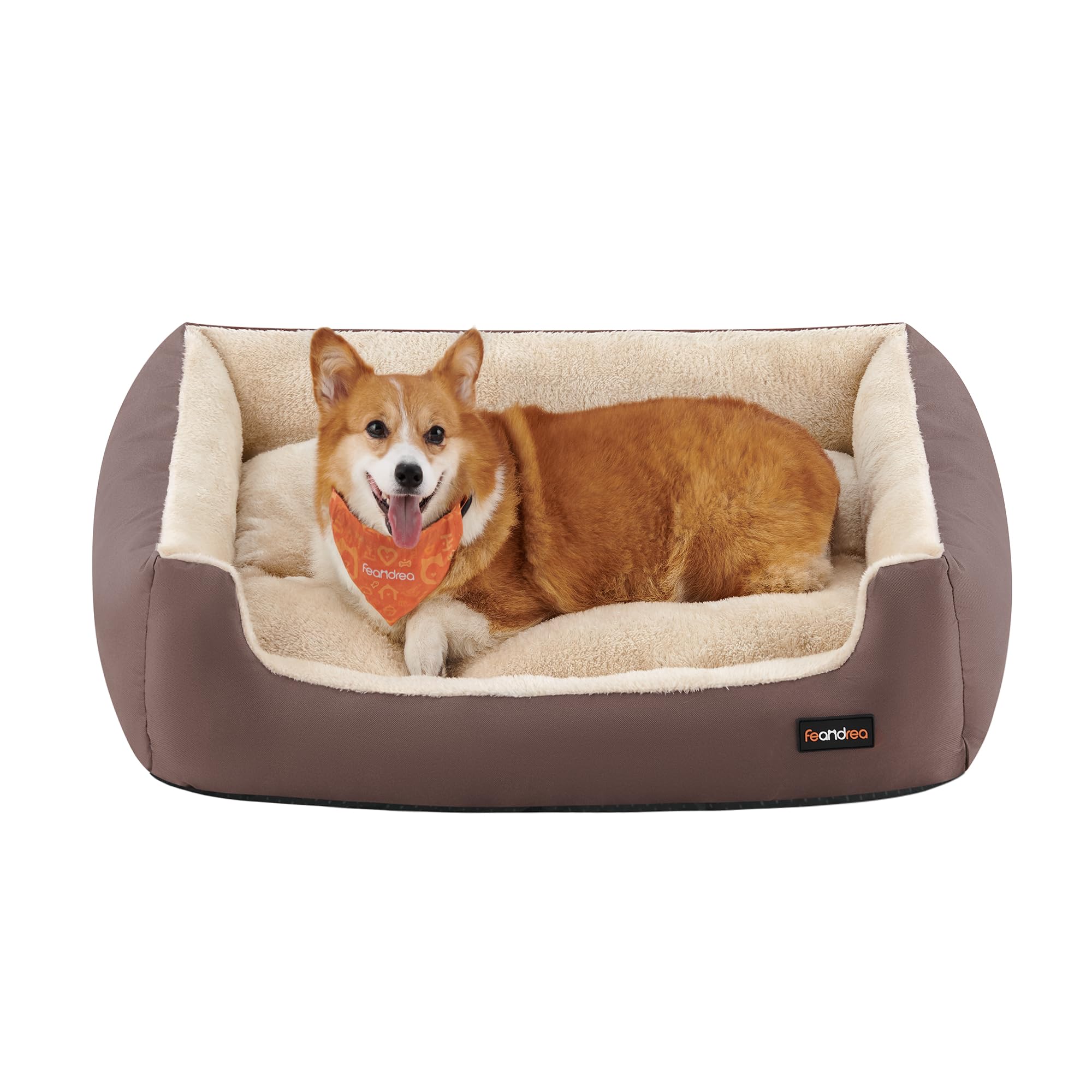 Feandrea Hundebett, Hundekorb mit Wendekissen, 85 x 65 x 21 cm, braun PGW04Z