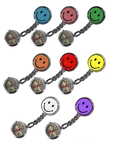 Tiga-Med Schwesternuhr 8er Set (= 8 Stück Jede Farbe 1x) Schwesternuhren Smiley Clip Krankenschwesteruhr