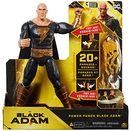 DC Comics, Power Punch Black Adam 30 cm Actionfigur, 20+ Sätze und Geräusche, leuchtet mit 2 Zubehörteilen, Black Adam Movie Sammlerstück, Kinderspielzeug für Jungen und Mädchen ab 3 Jahren