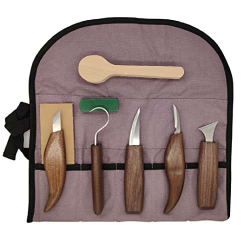 Holz Schnitzwerkzeug Set, 10 in 1 Schnitzmesser Set mit 5*Messer Schnitzen Stechbeitel, Schnittfeste Handschuhe, Polierband, Aufbewahrungstasche, Ideales Schnitzset für Anfänger und Profis