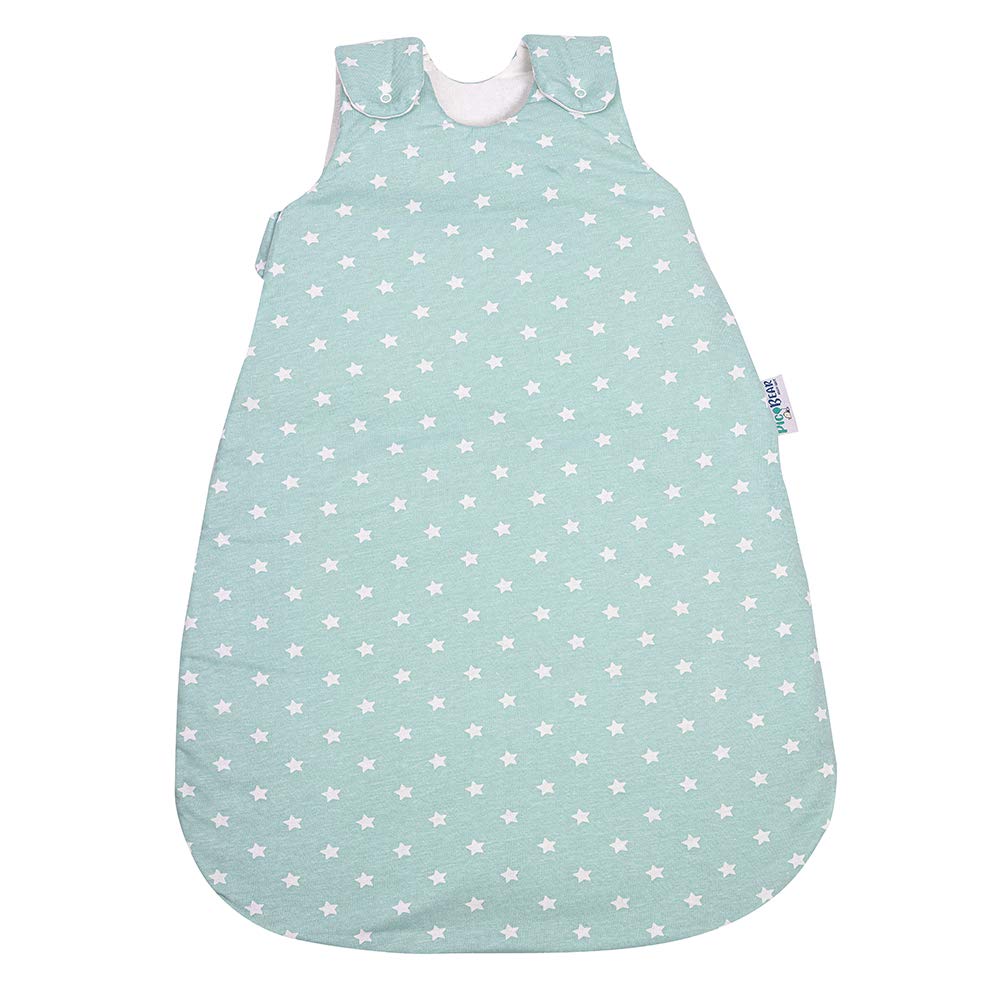 pic Bear Premium Babyschlafsack aus Jersey-Baumwolle – Atmungsaktiv, Mitwachsend und für Ganzjahres-Nutzung mit verstellbaren Größen 86/92 Sterne celadon