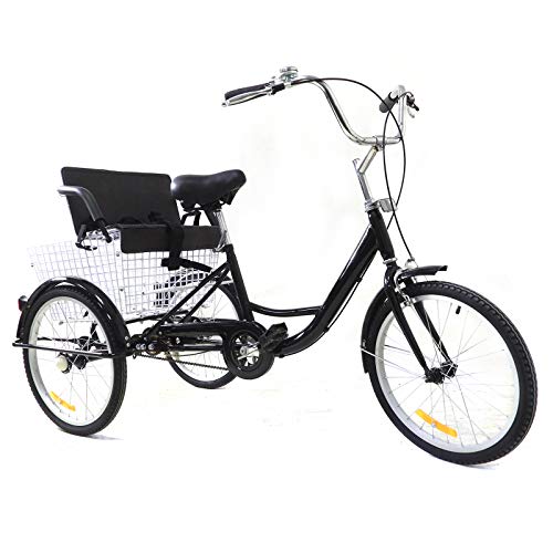 OUKANING Dreirad für Erwachsene Höhenverstellbar 20 Zoll Erwachsenen-Dreirad mit Shopping Korb 3 Rad Fahrrad Tricycle