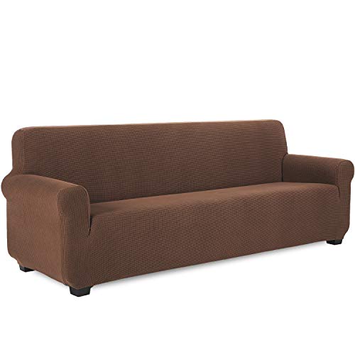 TIANSHU Sofabezug 4 sitzer, Stretch Spandex Couchbezug Sesselbezug Elastischer Antirutsch Stretchhusse Weich Stoff,Jacquard-Stretch-Sofabezug, Schonbezug für Sofa-Sofahalter(4 sitzer,Kaffee)
